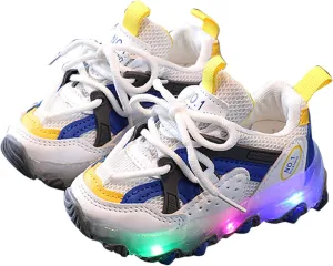 Children Kids Baby Girls Sneakers Led Light Luminous Sport Shoes Boys Lace up Stitching Color Bling Sneakers