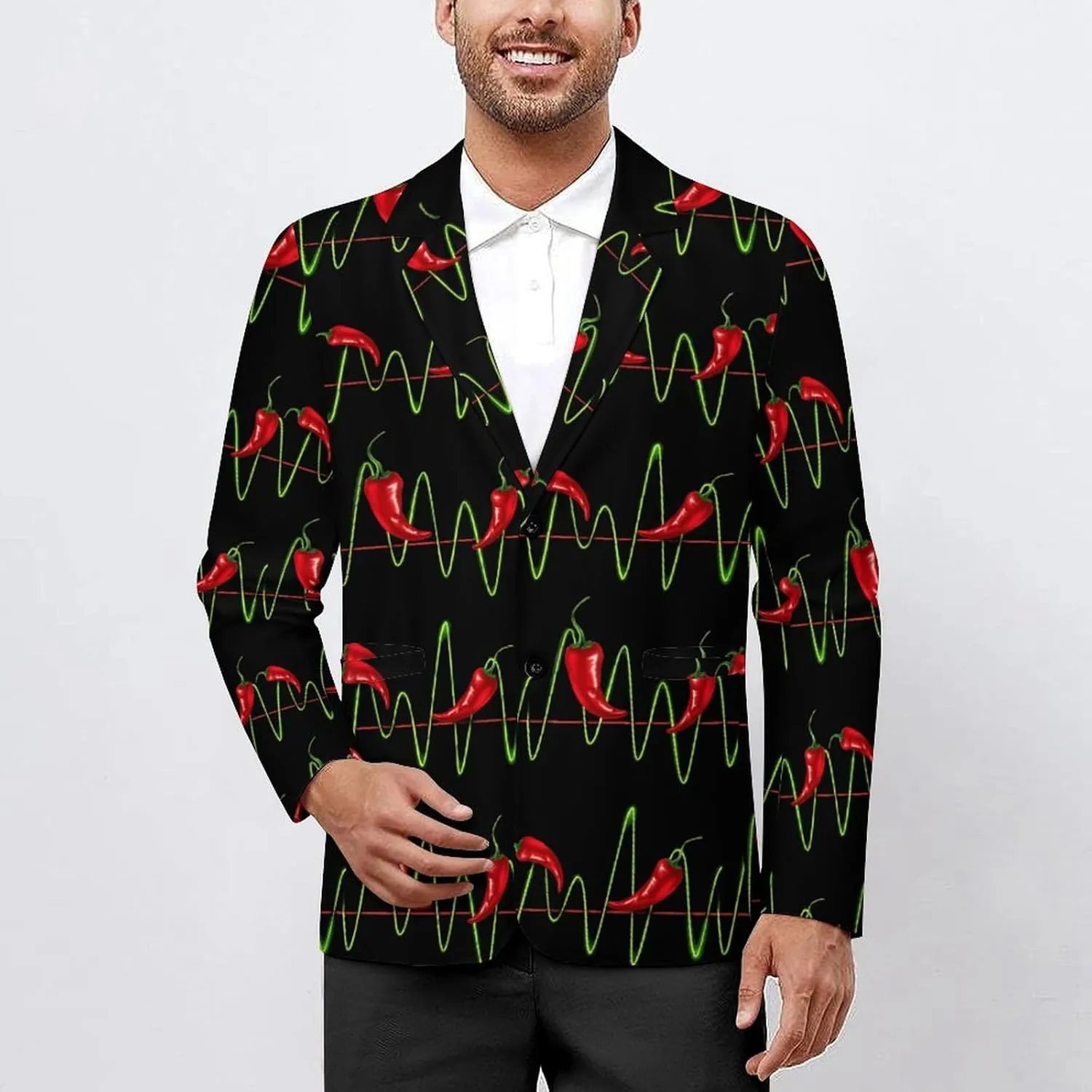 Chili Pepper Heartbeat Mens Casual Blazer Button Suit Jacket Lightweight Sport Coat for Work Business
