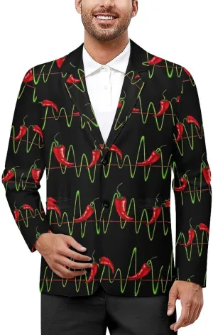 Chili Pepper Heartbeat Mens Casual Blazer Button Suit Jacket Lightweight Sport Coat for Work Business
