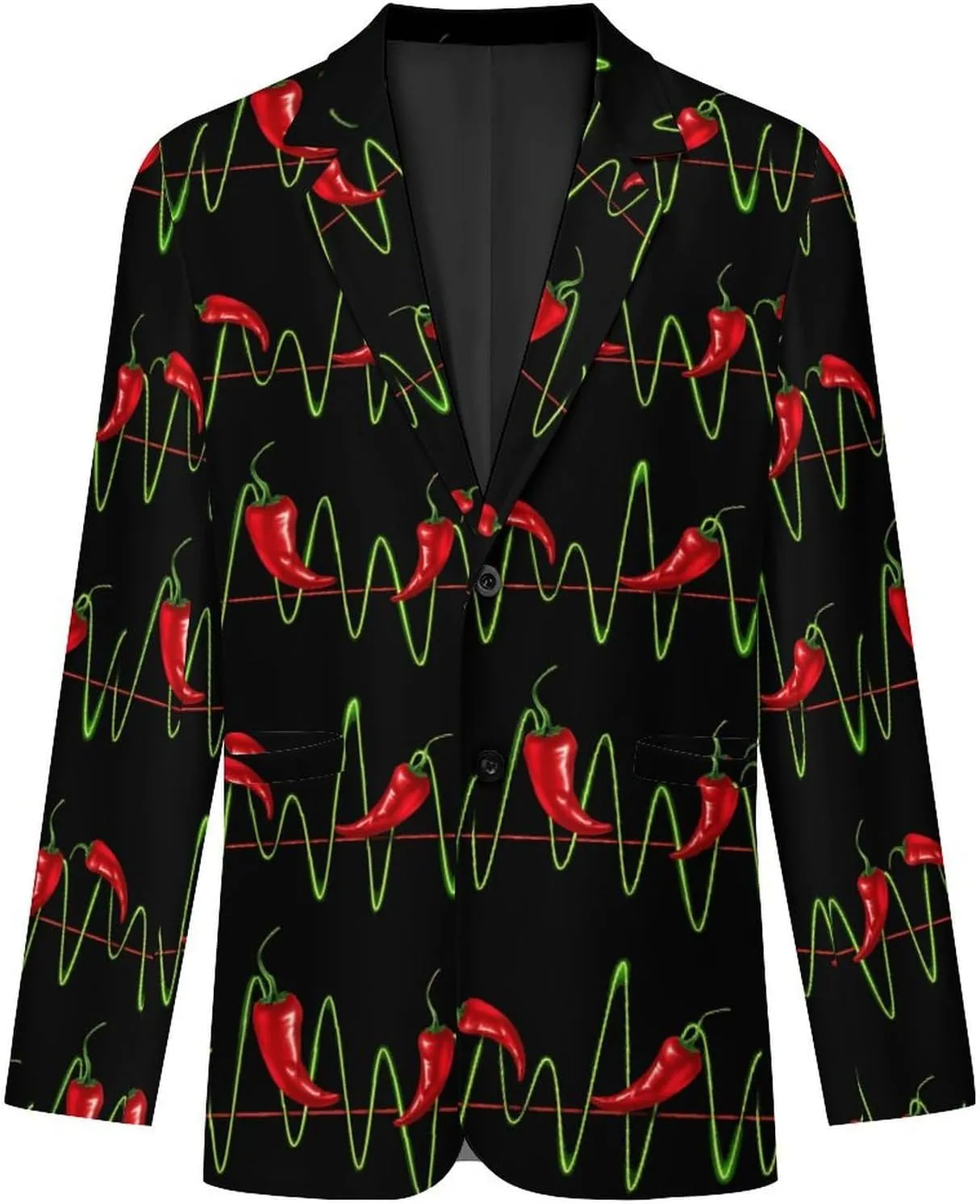 Chili Pepper Heartbeat Mens Casual Blazer Button Suit Jacket Lightweight Sport Coat for Work Business