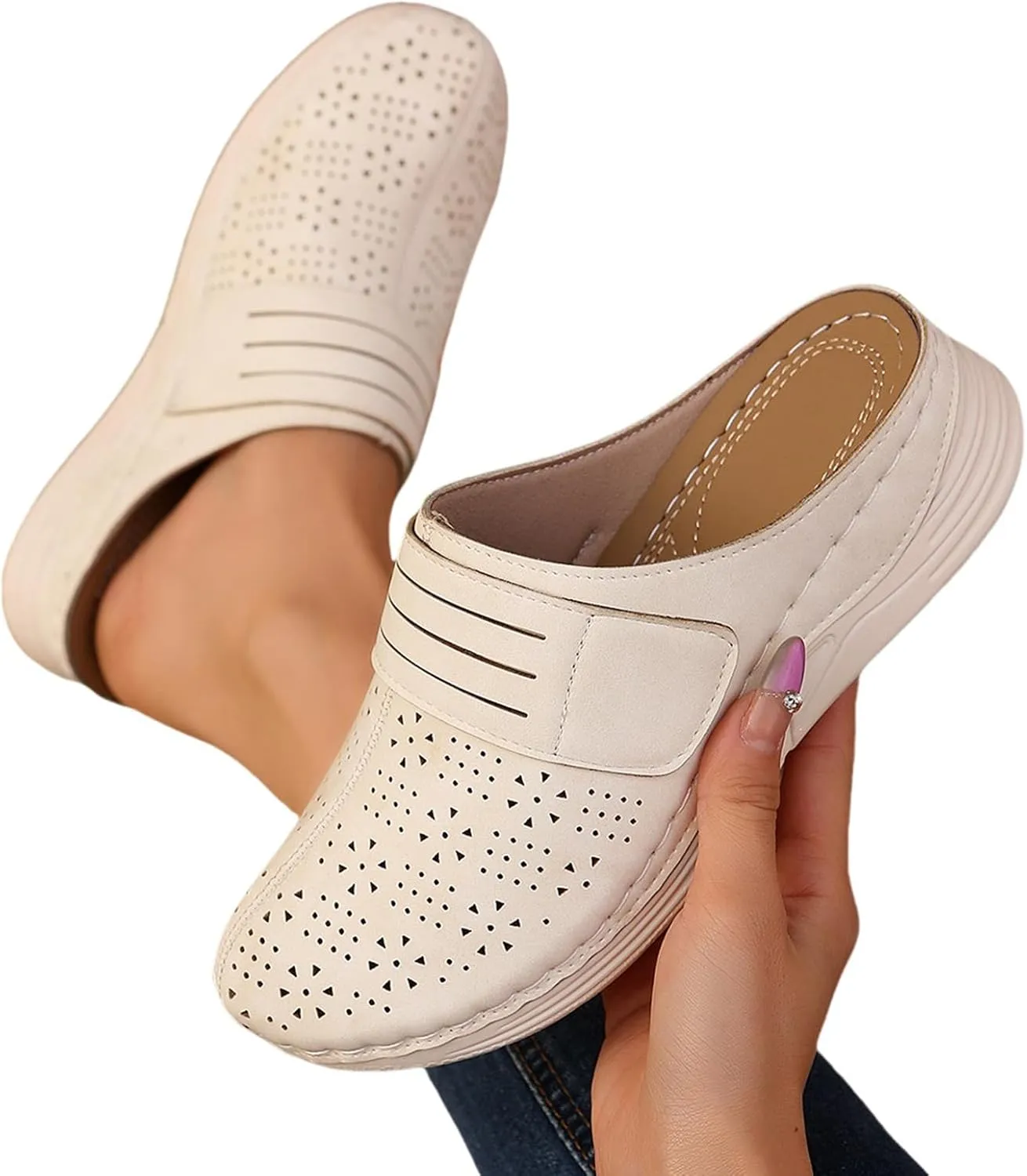 Clogs for Women Comfortable Orthopedic Low Wedge Sandals Dressy Summer Closed Toe Slides Mules Casual Slip On Wide Width Lightweight Slippers with Arch Support