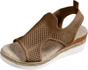 Closed Toe Sandals Women Summer Casual Hollow Strappy Flat Buckle Strap Comfort Insoles, Stylish Jute Wrapped Bottom Design Arch Support Wedge Platform Sandals