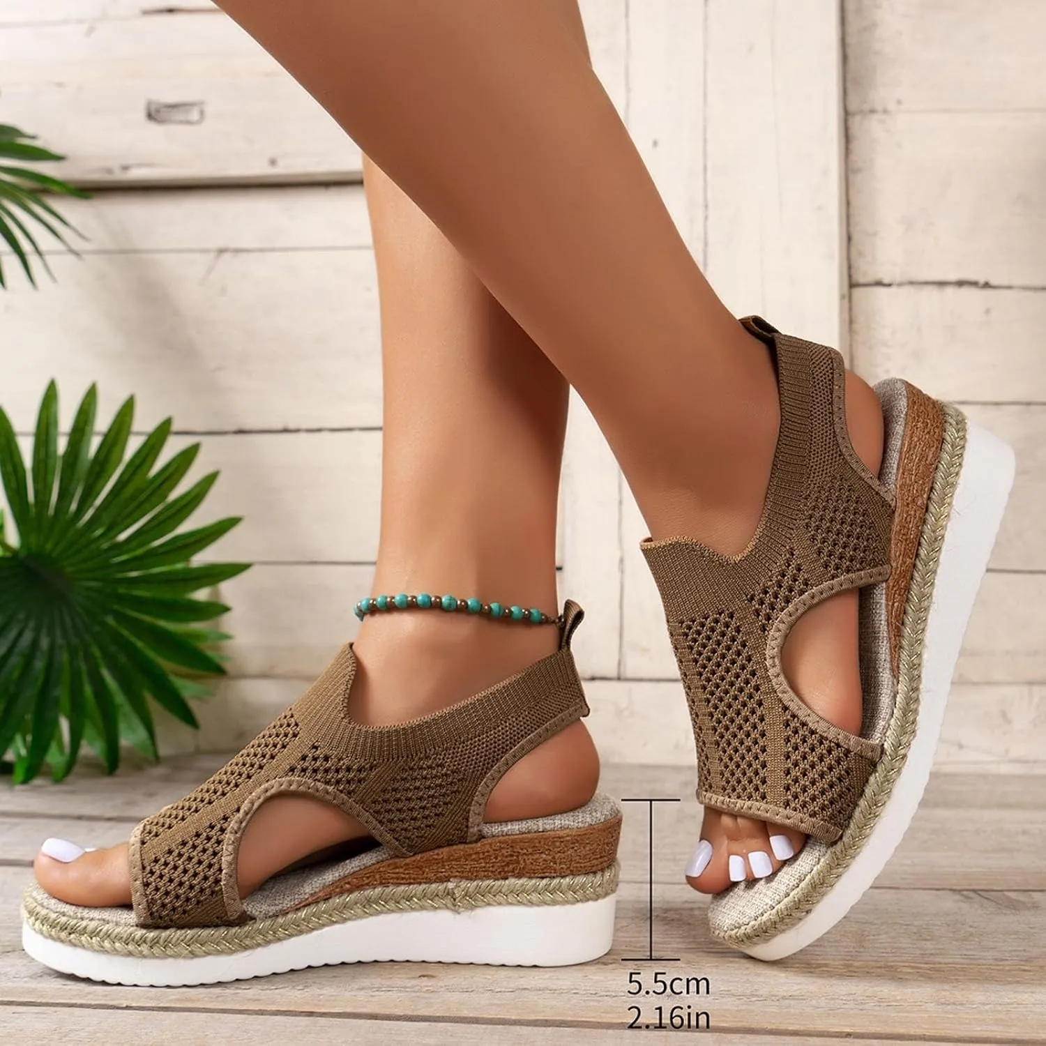 Closed Toe Sandals Women Summer Casual Hollow Strappy Flat Buckle Strap Comfort Insoles, Stylish Jute Wrapped Bottom Design Arch Support Wedge Platform Sandals
