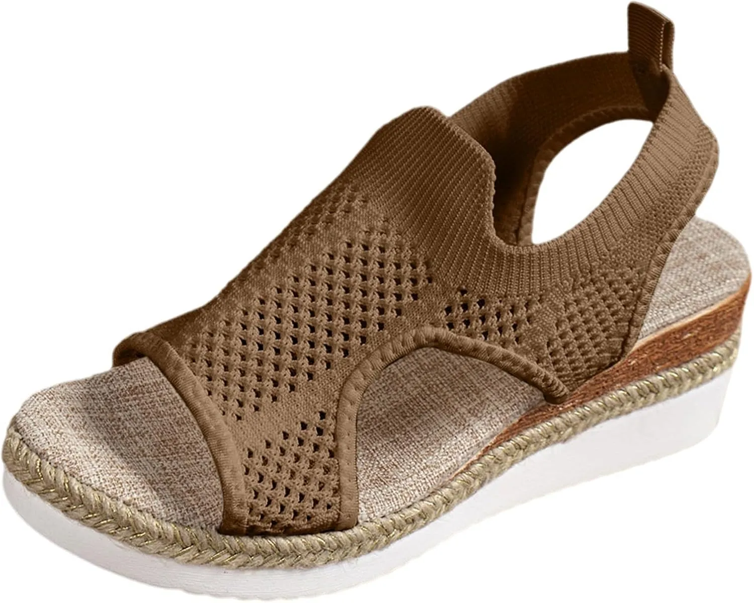 Closed Toe Sandals Women Summer Casual Hollow Strappy Flat Buckle Strap Comfort Insoles, Stylish Jute Wrapped Bottom Design Arch Support Wedge Platform Sandals