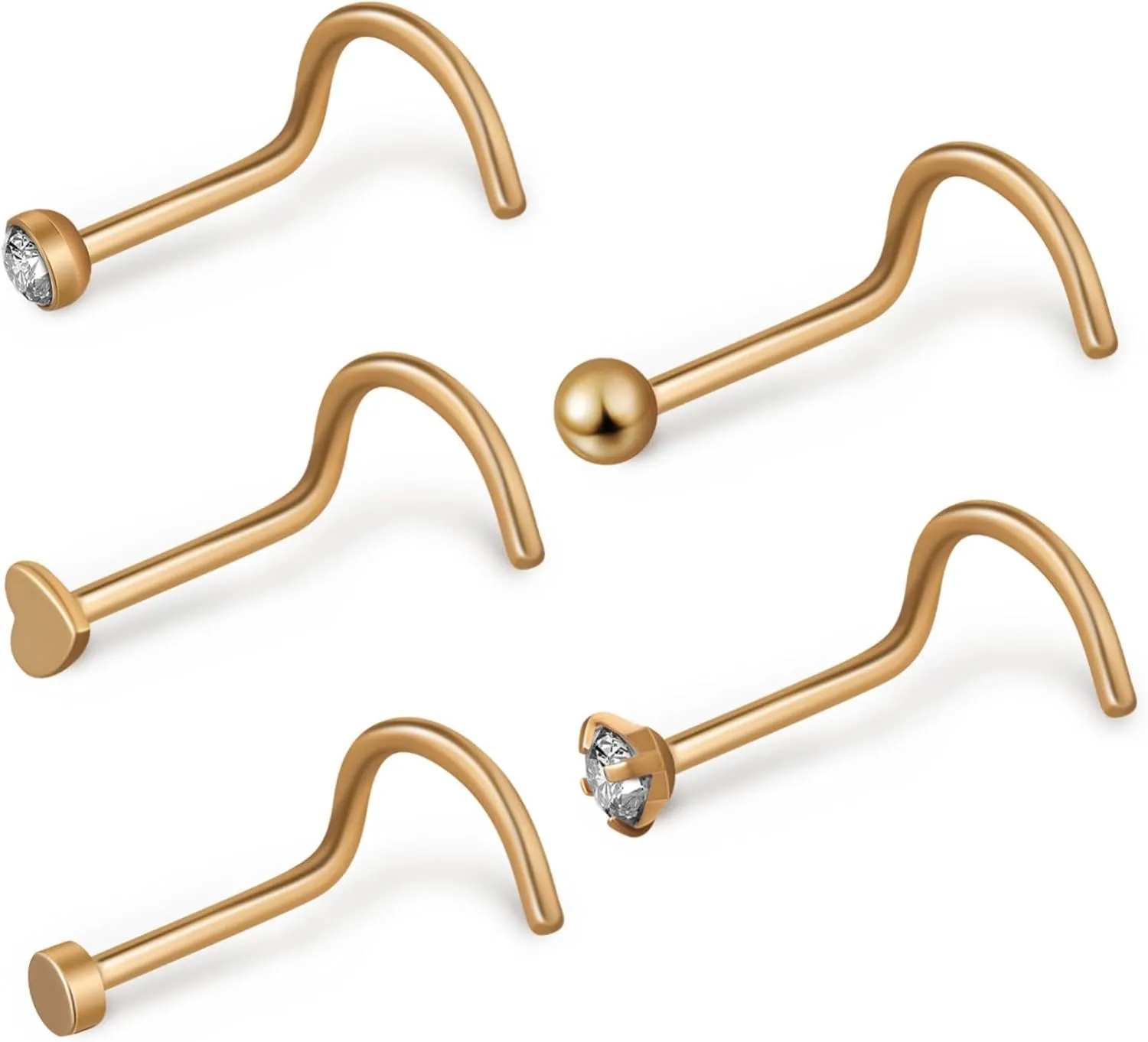 Comfortable Stainless Steel Nose Studs Gold Nose Rings Shaped Nail Jewelry Piercing Jewelry Screw Corkscrew