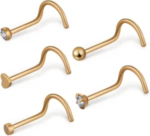 Comfortable Stainless Steel Nose Studs Gold Nose Rings Shaped Nail Jewelry Piercing Jewelry Screw Corkscrew