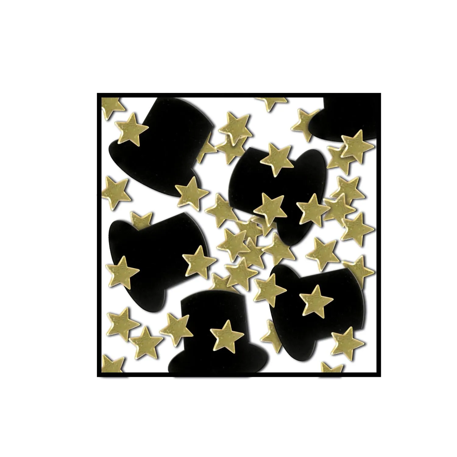 Confetti Top Hats & Mini Stars Party Decoration - black & gold (1 Oz per Package)