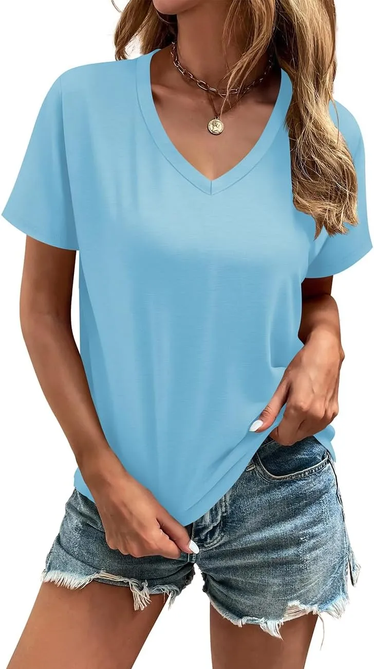 Cosonsen Women's Tops V-Neck Short Sleeve Tshirts Tees Casual Summer Top