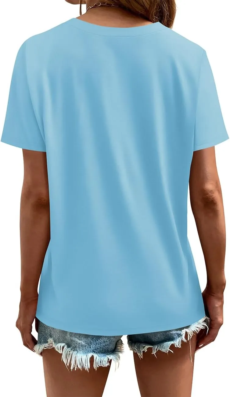 Cosonsen Women's Tops V-Neck Short Sleeve Tshirts Tees Casual Summer Top