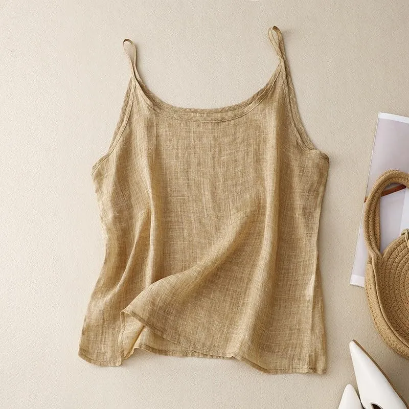Cotton Linen Camisole Tops for Women Spaghetti Strap Loose Fit Tank Top Cami Summer 2025 Casual Sleeveless Shirts
