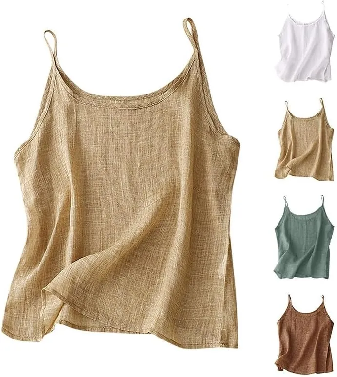 Cotton Linen Camisole Tops for Women Spaghetti Strap Loose Fit Tank Top Cami Summer 2025 Casual Sleeveless Shirts