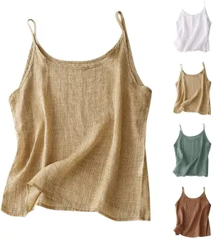 Cotton Linen Camisole Tops for Women Spaghetti Strap Loose Fit Tank Top Cami Summer 2025 Casual Sleeveless Shirts