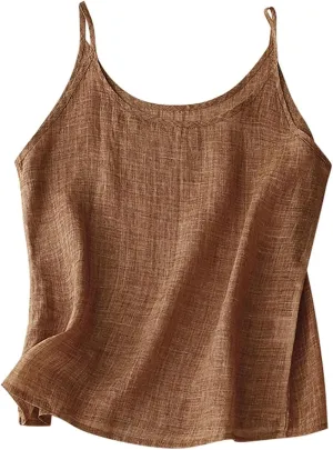 Cotton Linen Camisole Tops for Women Spaghetti Strap Loose Fit Tank Top Cami Summer 2025 Casual Sleeveless Shirts