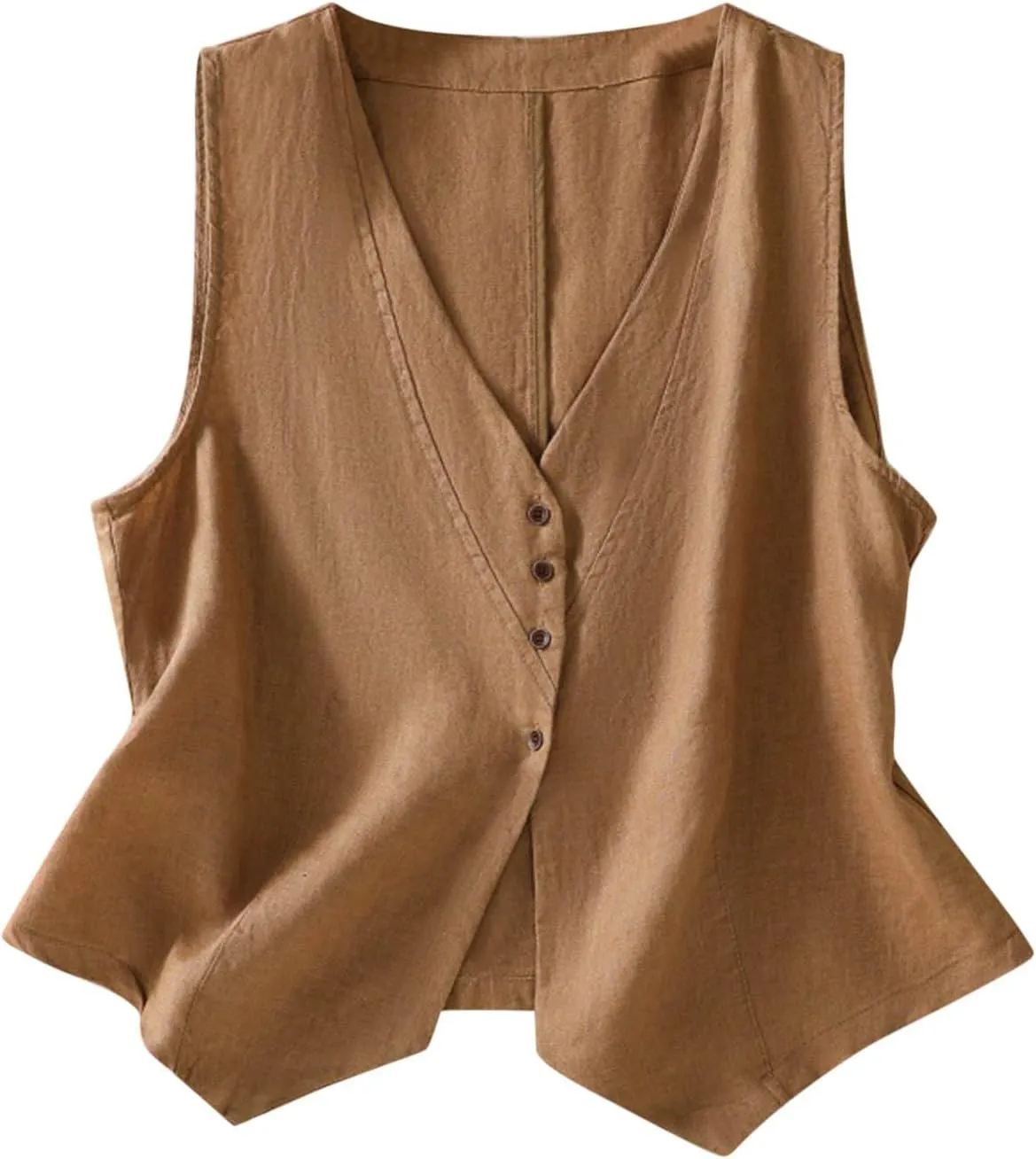 Cotton Linen Vest for Women Sleeveless Button Down Coats Casual Lightweight V Neck Retro 2024 Fall Jackets Pockets