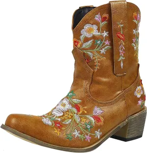 Cowboy Boots for Women Cowgirl Boots Wide Calf Chunky Heel Low Heel Pointed Toe Fashion Embroidered Pull on Boots