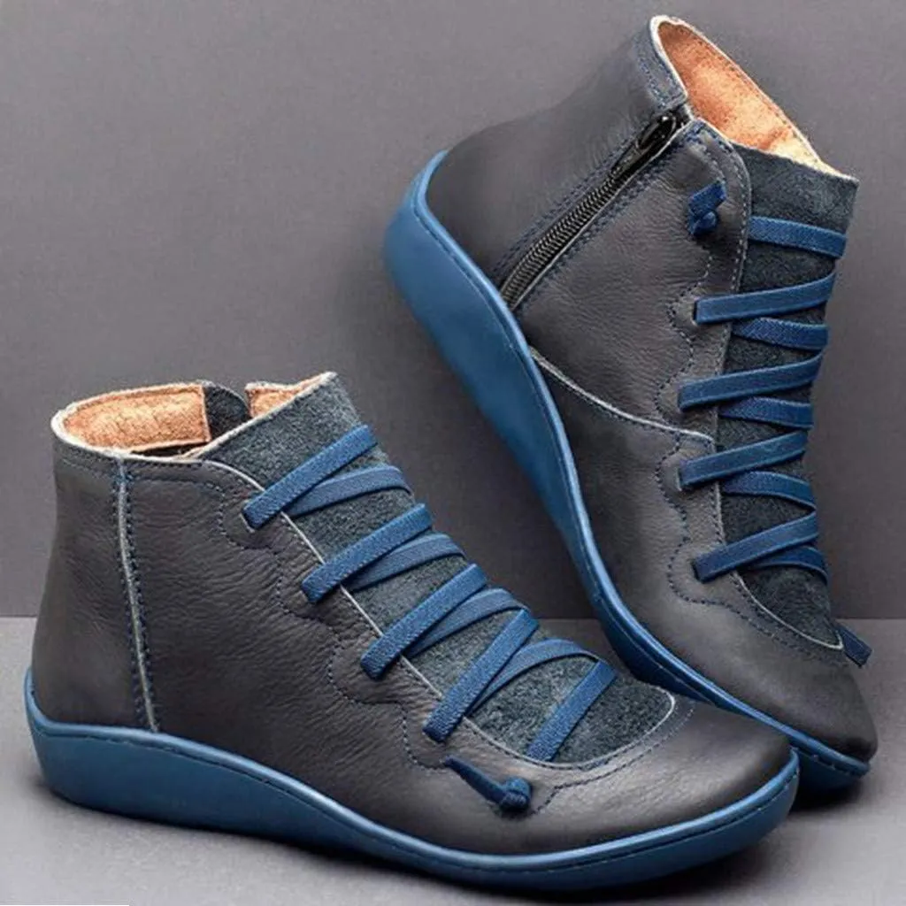 Crzidha Hiking Boots with Arch Support for Women Wide Width Side Zipper Lace Up Round Toe Flat Ankle Boots Comfy Orthopedic Lightweight Outdoor Booties for Plantar Fasciitis