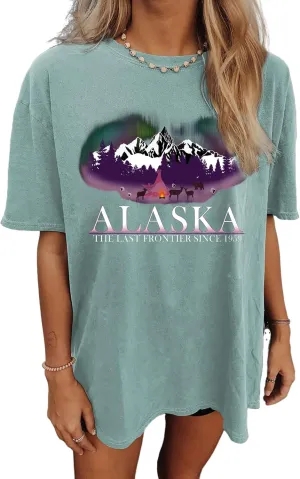 CSDAJIO Women's Graphic Oversized Tshirt Vintage Half Sleeve Round Neck Baggy Tee Summer Casual Tunic Shirt