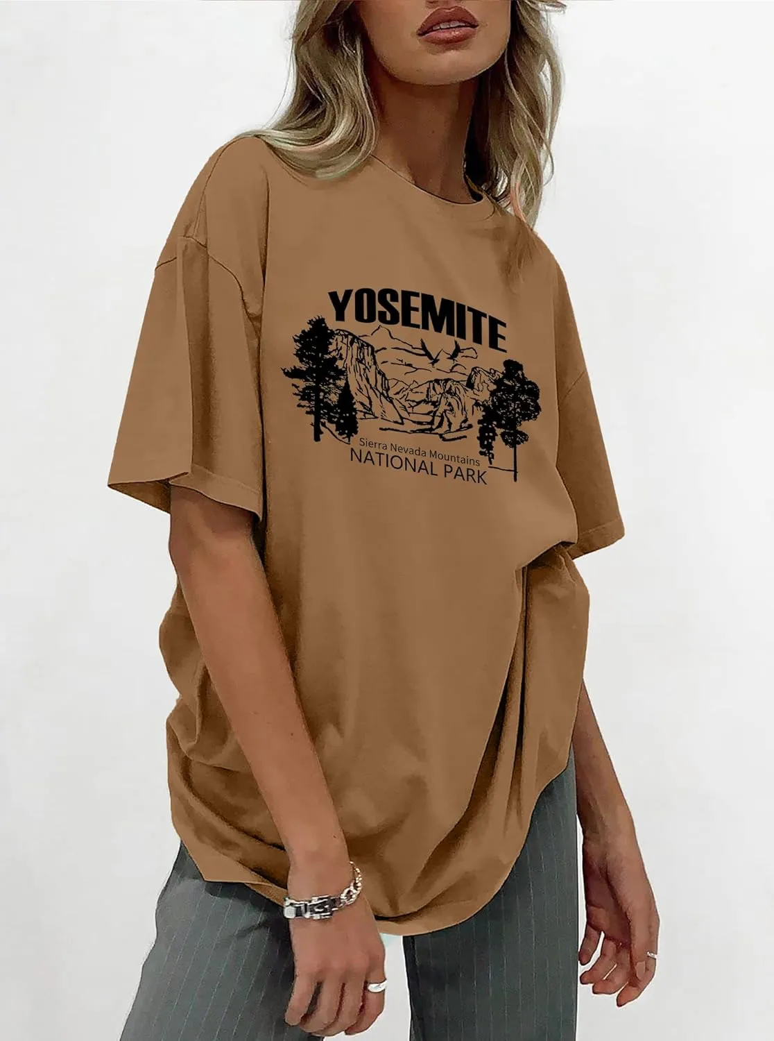 CSDAJIO Women's Graphic Oversized Tshirt Vintage Half Sleeve Round Neck Baggy Tee Summer Casual Tunic Shirt