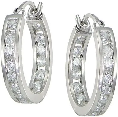 Cubic Zirconia Inside-Out Small 15mm Round Hoop Earrings, 3/5 Inch, Many Color Options