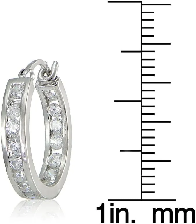 Cubic Zirconia Inside-Out Small 15mm Round Hoop Earrings, 3/5 Inch, Many Color Options