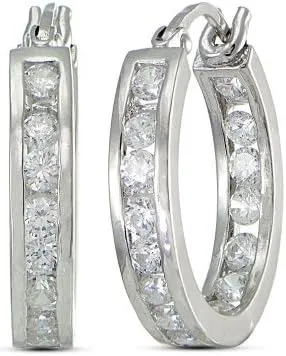 Cubic Zirconia Inside-Out Small 15mm Round Hoop Earrings, 3/5 Inch, Many Color Options