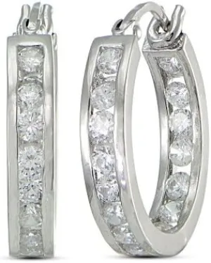 Cubic Zirconia Inside-Out Small 15mm Round Hoop Earrings, 3/5 Inch, Many Color Options