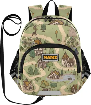 Custom Cute Ears Kids Backpack Leash Boy's/Girl's Anti-Lost Personalized Daycare Diaper Bag with Reflective Strip S Boho Game Map