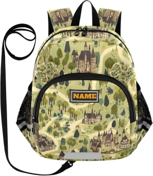 Custom Cute Ears Kids Daily Backpack Leash Little Girls Anti-Lost Personalized Diaper Bag Backpack with Reflective Strip S Vintage Game Map