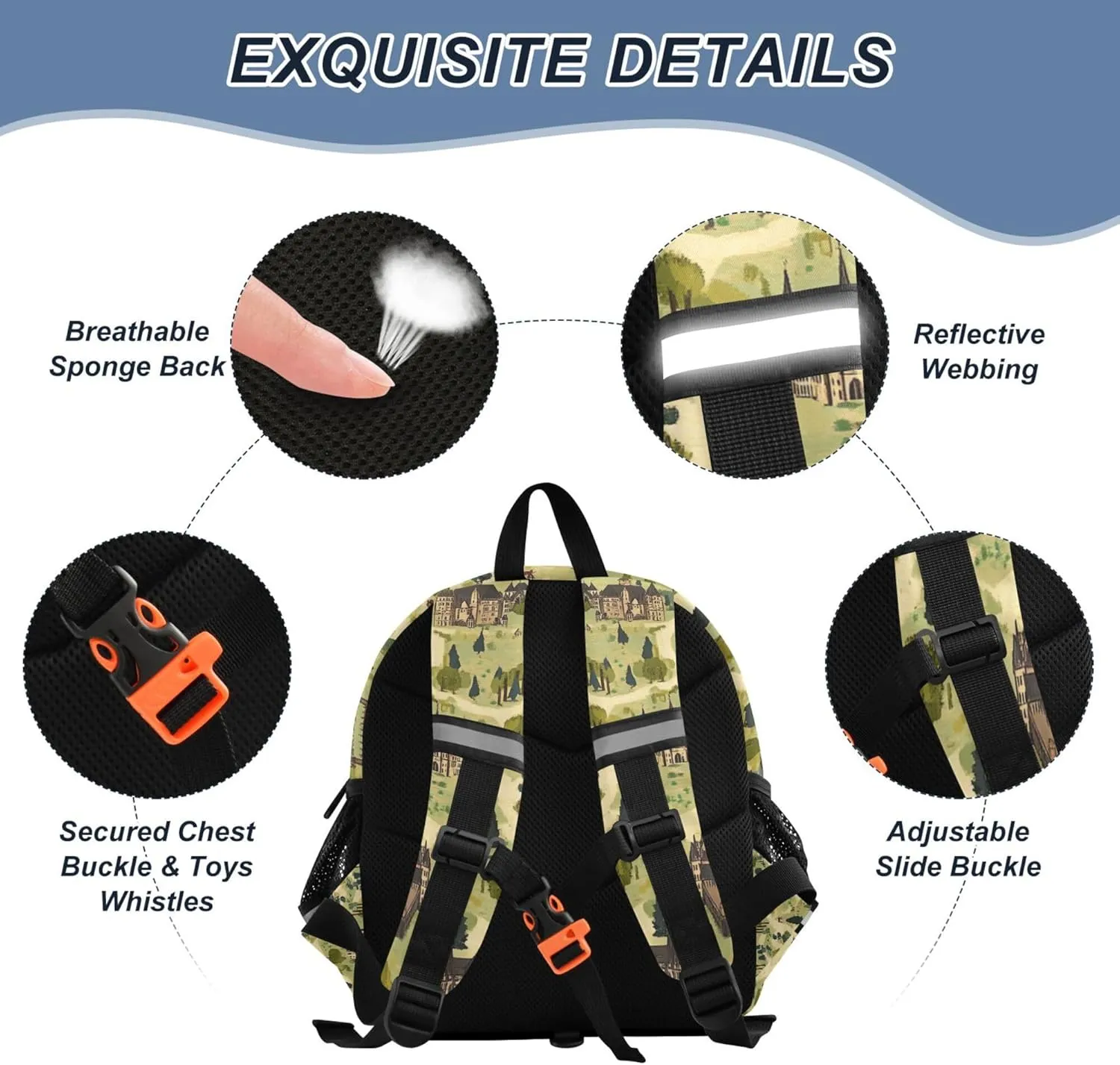Custom Cute Ears Kids Daily Backpack Leash Little Girls Anti-Lost Personalized Diaper Bag Backpack with Reflective Strip S Vintage Game Map
