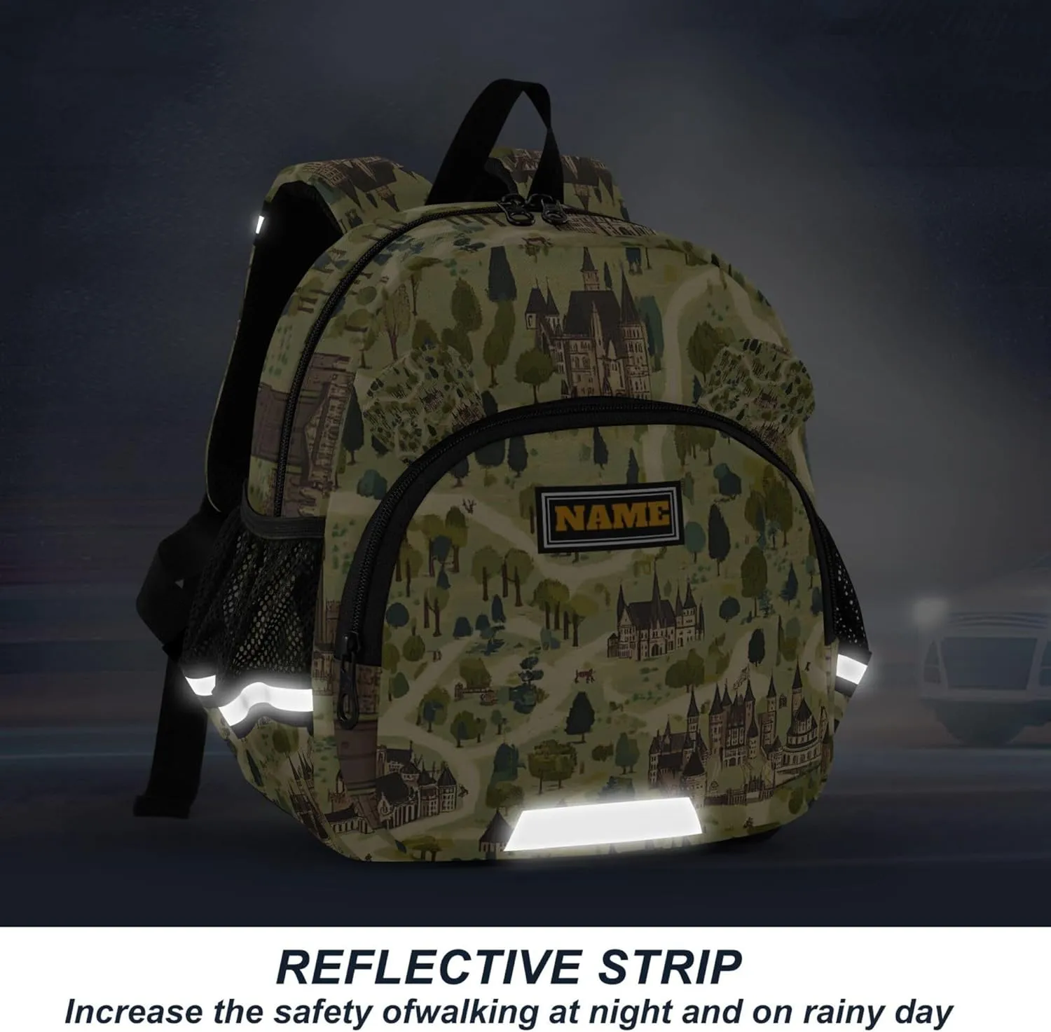 Custom Cute Ears Kids Daily Backpack Leash Little Girls Anti-Lost Personalized Diaper Bag Backpack with Reflective Strip S Vintage Game Map