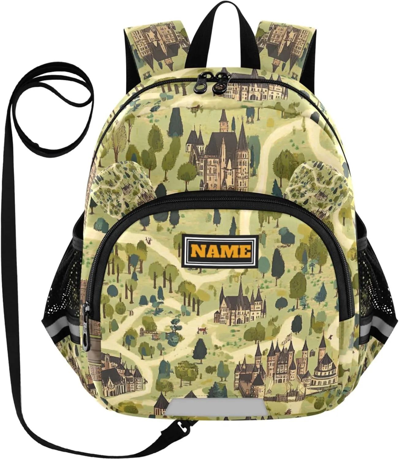 Custom Cute Ears Kids Daily Backpack Leash Little Girls Anti-Lost Personalized Diaper Bag Backpack with Reflective Strip S Vintage Game Map