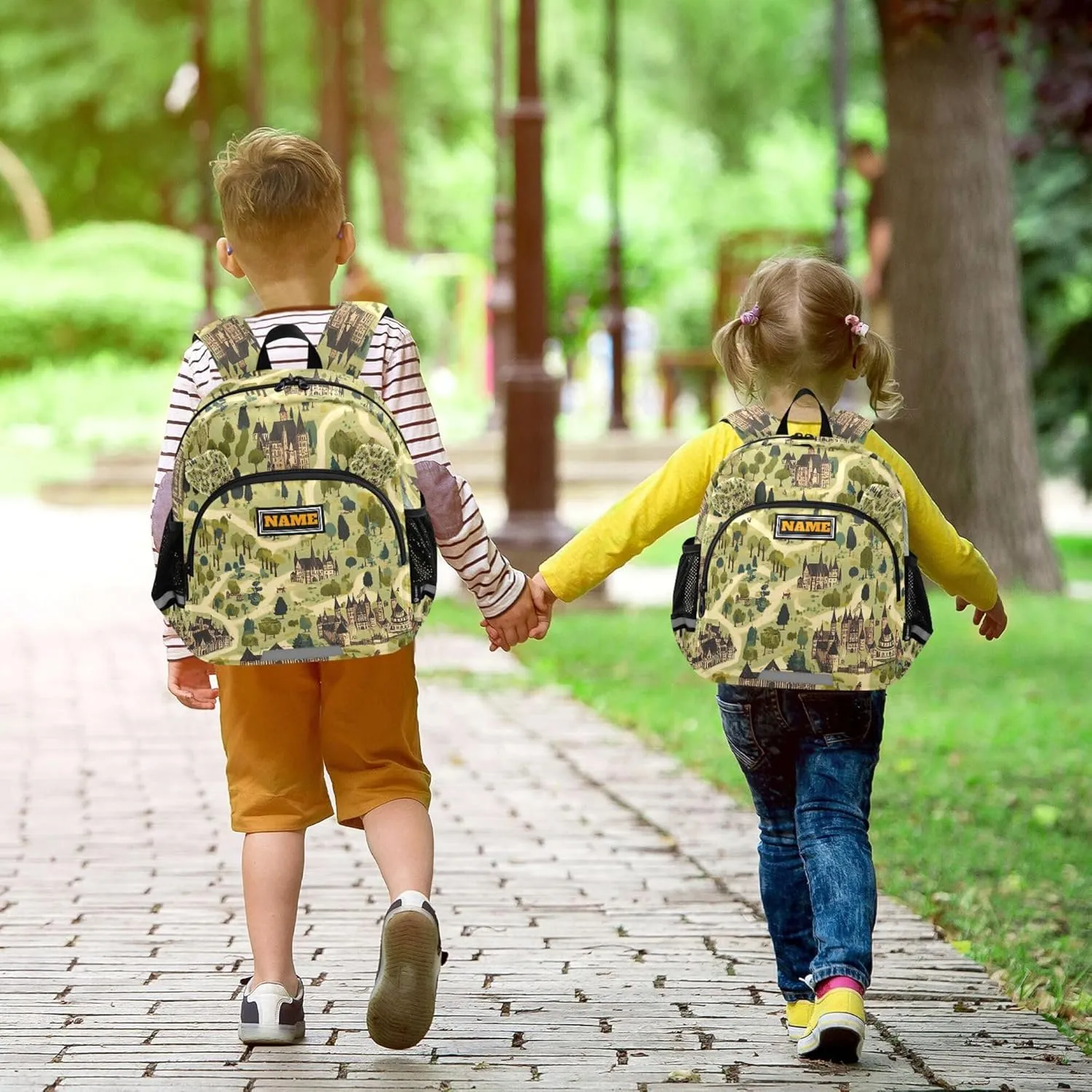 Custom Cute Ears Kids Daily Backpack Leash Little Girls Anti-Lost Personalized Diaper Bag Backpack with Reflective Strip S Vintage Game Map
