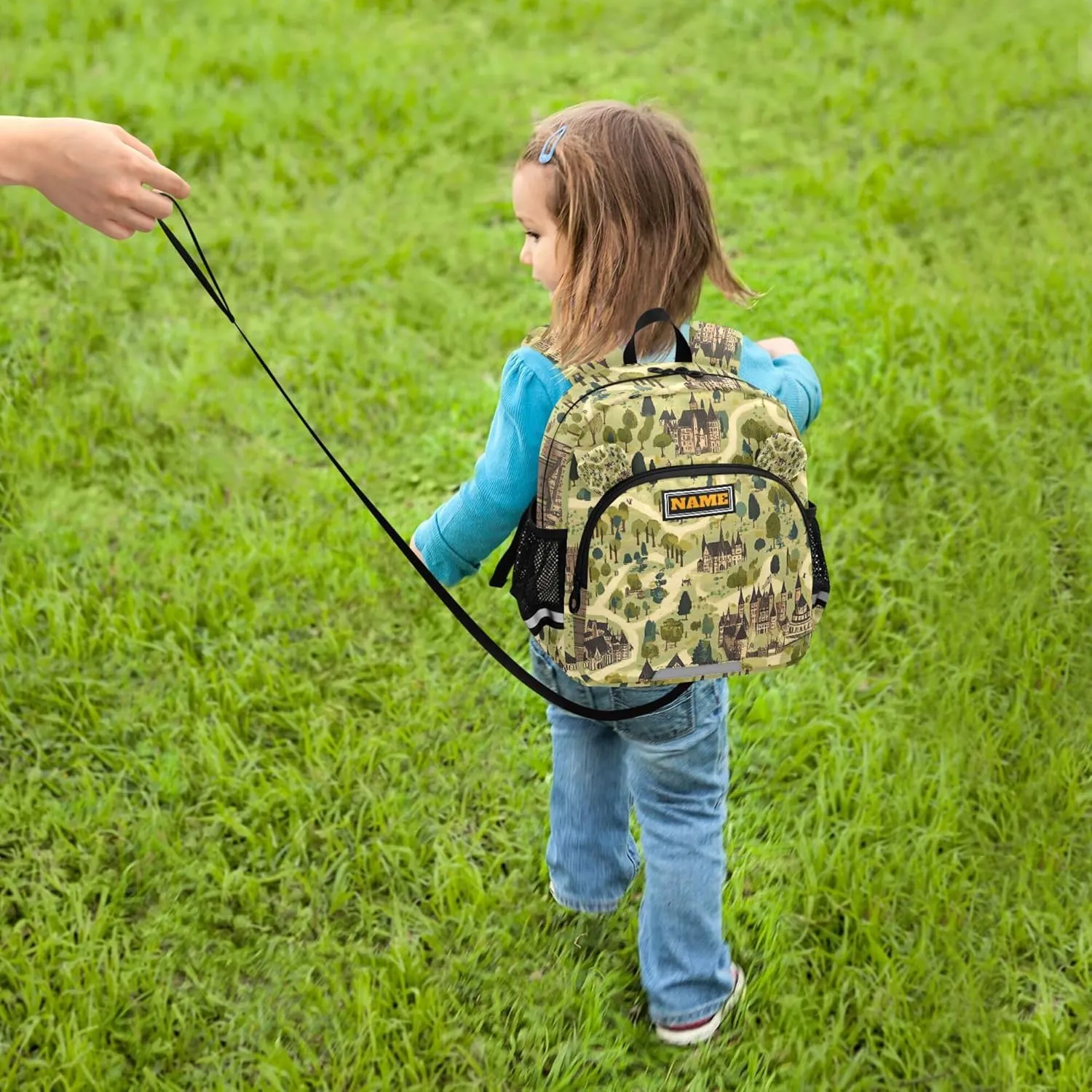 Custom Cute Ears Kids Daily Backpack Leash Little Girls Anti-Lost Personalized Diaper Bag Backpack with Reflective Strip S Vintage Game Map