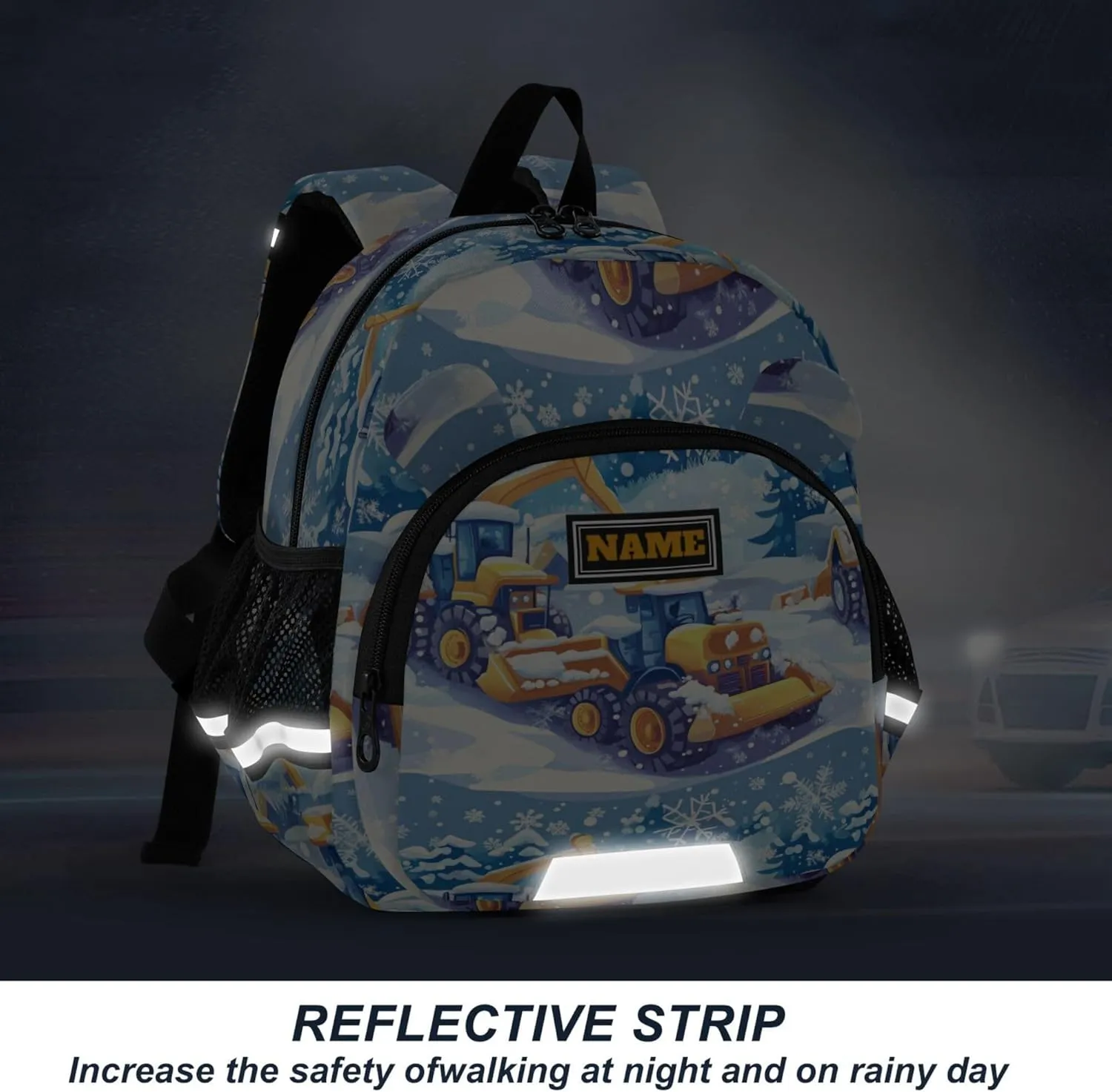 Custom Cute Ears Toddler School Bag Leash Kids Boy's/Girl's Anti-Lost Personalized Daycare Bag with Reflective Strip M Construction Truck Cartoon Bulldozer Snowflake