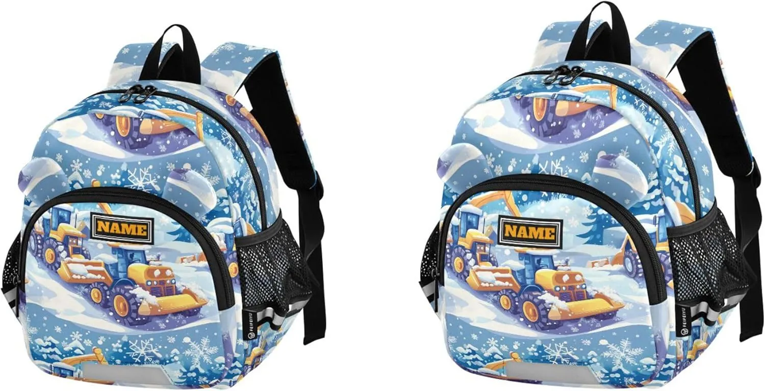Custom Cute Ears Toddler School Bag Leash Kids Boy's/Girl's Anti-Lost Personalized Daycare Bag with Reflective Strip M Construction Truck Cartoon Bulldozer Snowflake