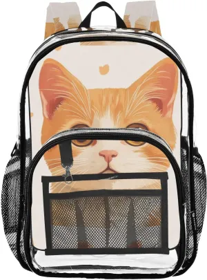 Cute Cats Yellow Clear Backpack with Back Print, Heavy Duty See Through Backpacks PVC Transparent Daypack for Travel Security