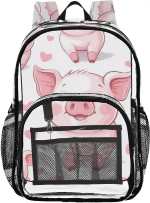 Cute Fat Pigs Clear Backpack with Back Print, Heavy Duty See Through Backpacks PVC Transparent Daypack for Travel Security