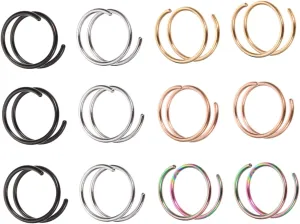 Cute Nose Rings Set 12pcs Dangly Silver Nose Piercing Hoops Spiral Nose Rings for Parties Dance Performance Jewelry