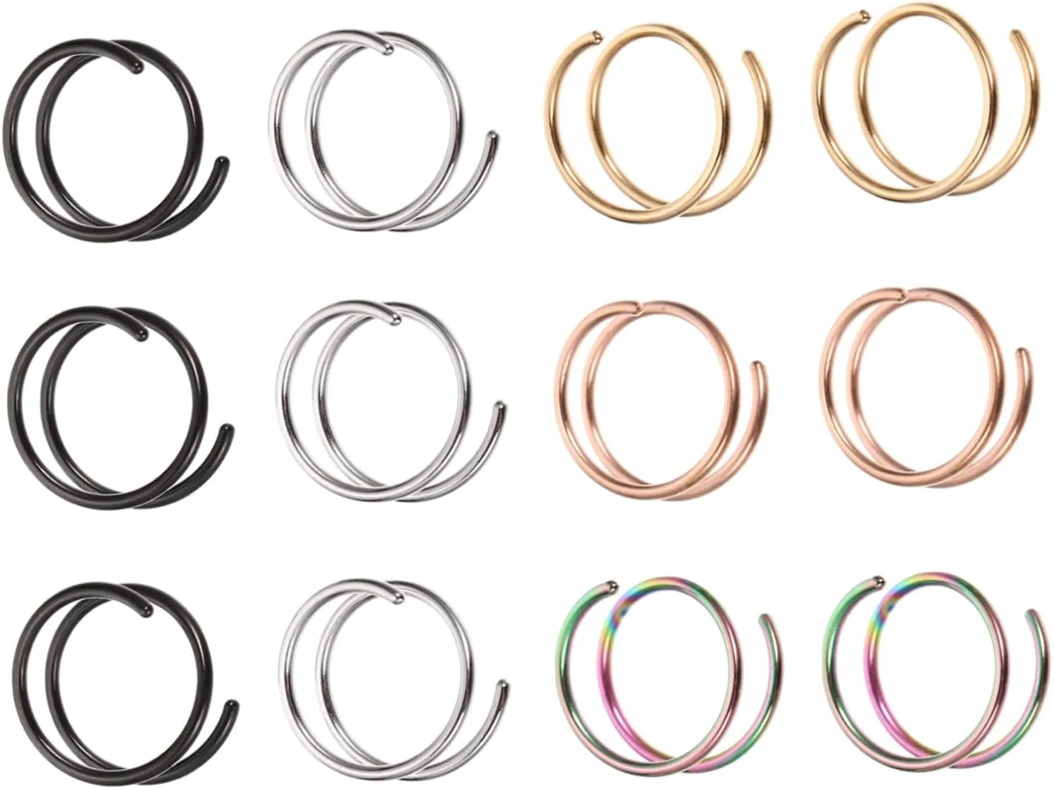 Cute Nose Rings Set 12pcs Dangly Silver Nose Piercing Hoops Spiral Nose Rings for Parties Dance Performance Jewelry