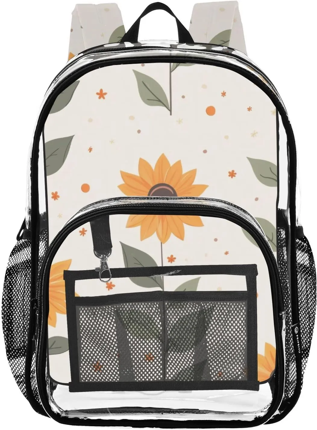 Cute Sunflowers Clear Backpack with Back Print, Heavy Duty See Through Backpacks PVC Transparent Daypack for Travel Security