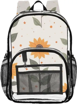Cute Sunflowers Clear Backpack with Back Print, Heavy Duty See Through Backpacks PVC Transparent Daypack for Travel Security