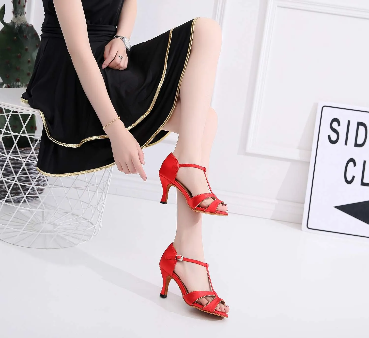 Dancine Ballroom Latin Social Salsa Tango Dance Shoes,Double-Layer Heel Tip,Premium Satin Ballroom Dance Shoes Women Heel Sandals Women Latin Salsa Bachata Performance Dance Shoes 7.5cm Heel