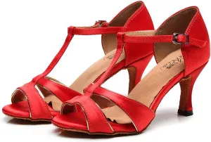 Dancine Ballroom Latin Social Salsa Tango Dance Shoes,Double-Layer Heel Tip,Premium Satin Ballroom Dance Shoes Women Heel Sandals Women Latin Salsa Bachata Performance Dance Shoes 7.5cm Heel