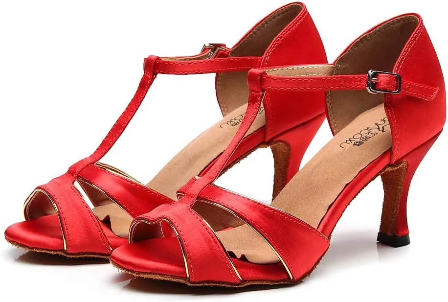Dancine Ballroom Latin Social Salsa Tango Dance Shoes,Double-Layer Heel Tip,Premium Satin Ballroom Dance Shoes Women Heel Sandals Women Latin Salsa Bachata Performance Dance Shoes 7.5cm Heel