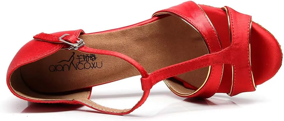 Dancine Ballroom Latin Social Salsa Tango Dance Shoes,Double-Layer Heel Tip,Premium Satin Ballroom Dance Shoes Women Heel Sandals Women Latin Salsa Bachata Performance Dance Shoes 7.5cm Heel