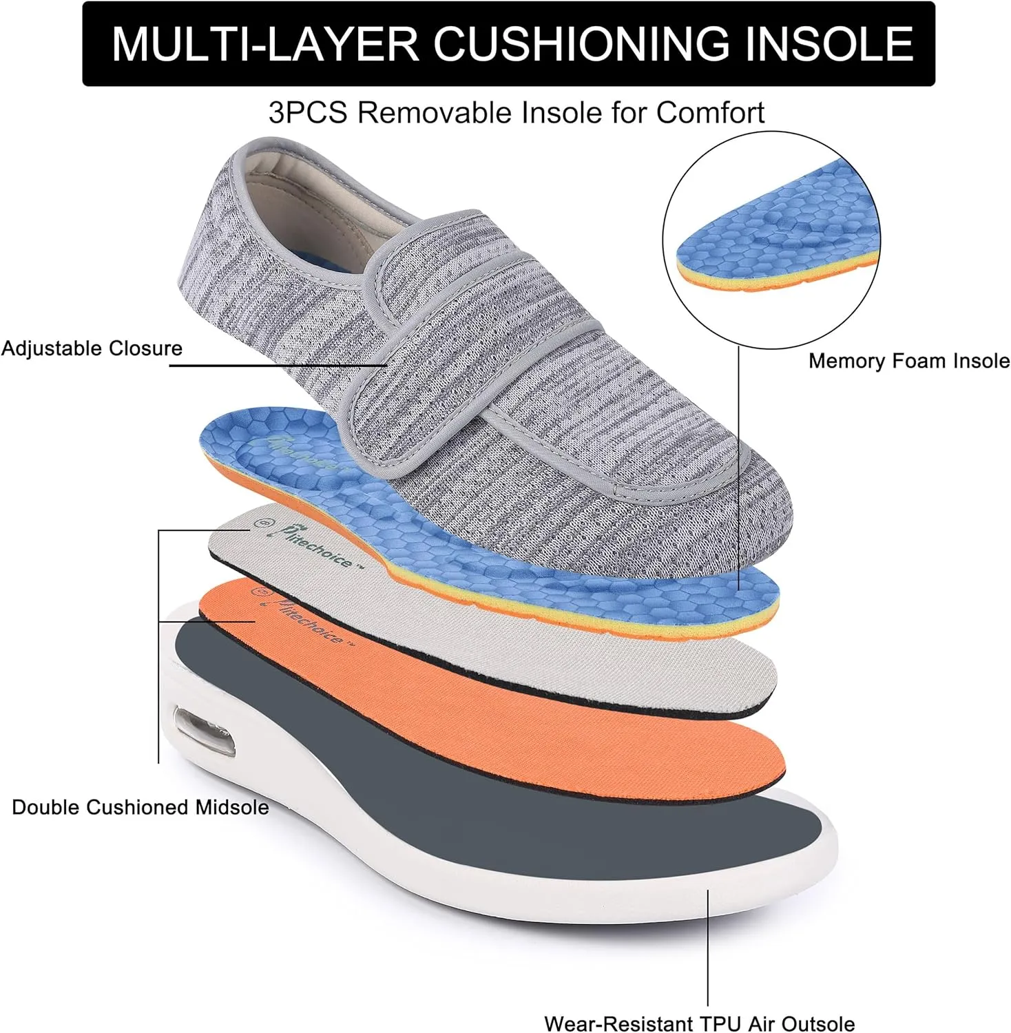 Diabetic Shoes for Women, Women's Wide Width Elderly Shoes, Adjustable Closure Lightweight Breathable, Swollen Feet Walking Edema Sneakers