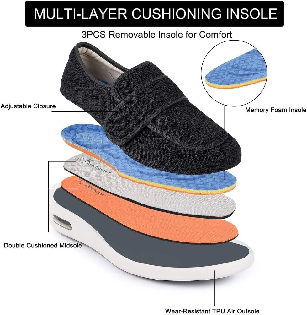 Diabetic Shoes for Women, Women's Wide Width Elderly Shoes, Adjustable Closure Lightweight Breathable, Swollen Feet Walking Edema Sneakers
