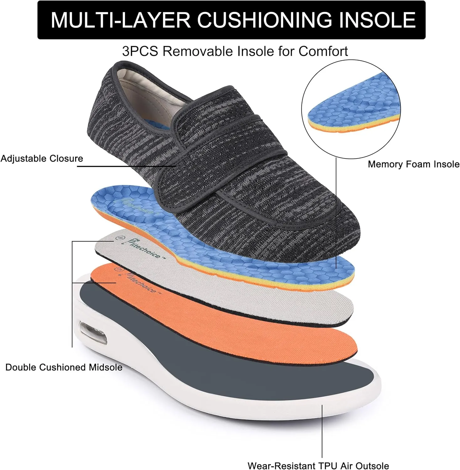 Diabetic Shoes for Women, Women's Wide Width Elderly Shoes, Adjustable Closure Lightweight Breathable, Swollen Feet Walking Edema Sneakers