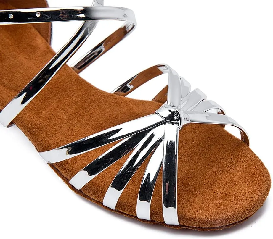 DKZSYIM Girls&Women's Satin Latin Dance Shoes Ballroom Performance Shoes,Model WZJTL