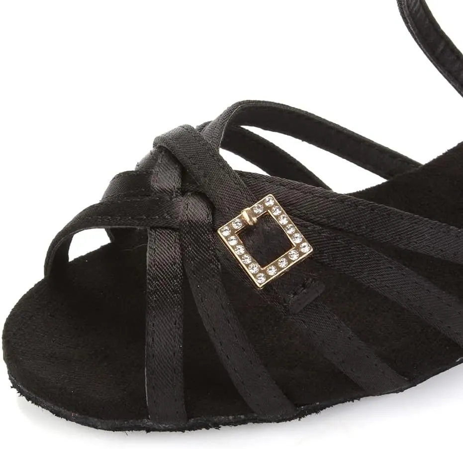 DKZSYIM Girls&Women's Satin Latin Dance Shoes Ballroom Performance Shoes,Model WZJTL